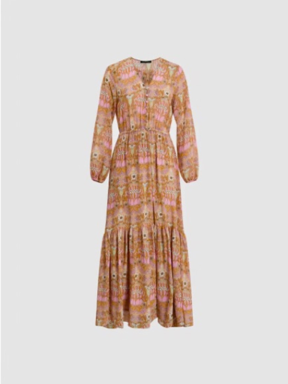 MELANIE LYNE V neck pink and orange floral maxi 16